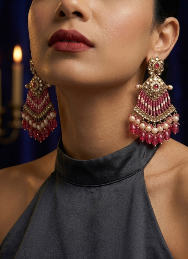 Gautami Kundan Earrings – Brass Base with Moti Work