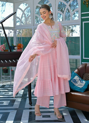 Flex Butti Cotton Pink Punjabi Suit with Embroidery & Kota Dupatta (Sizes S–XXL) 4