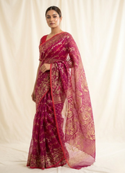 Dark Magenta Jamdani Saree with Mari Thread Work 4