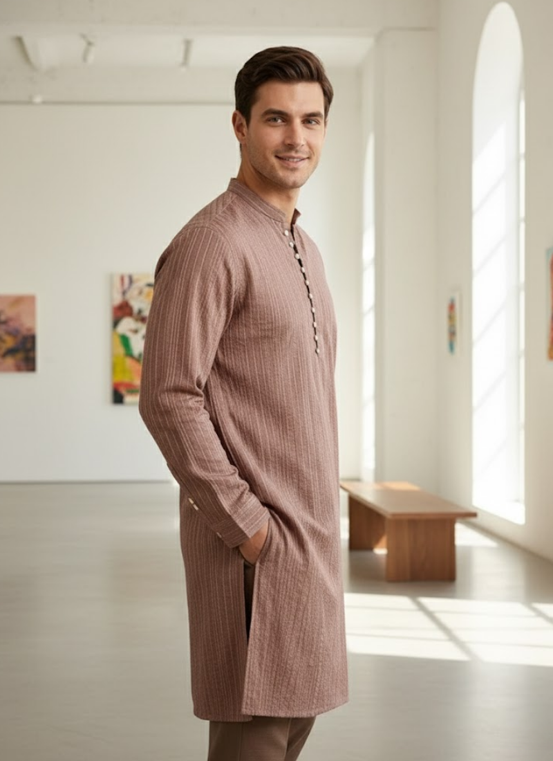 Silk Chikankari Men’s Kurta in Classic Fit
