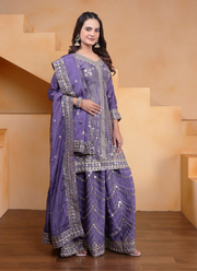 Sharara Suit in Chinon with Sequins Embroidery Work + Dupatta 3