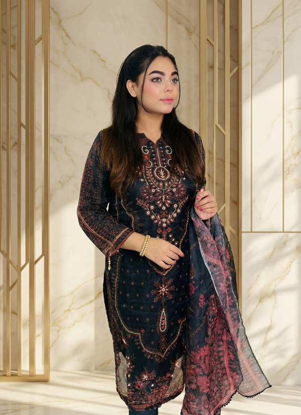 Black Organza Salwar Suit with Pearl Embroidery