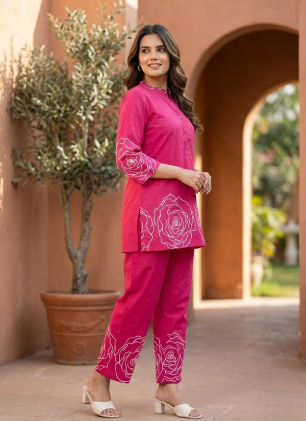 Pink Printed Salwar Kamiz Co-Ord Set