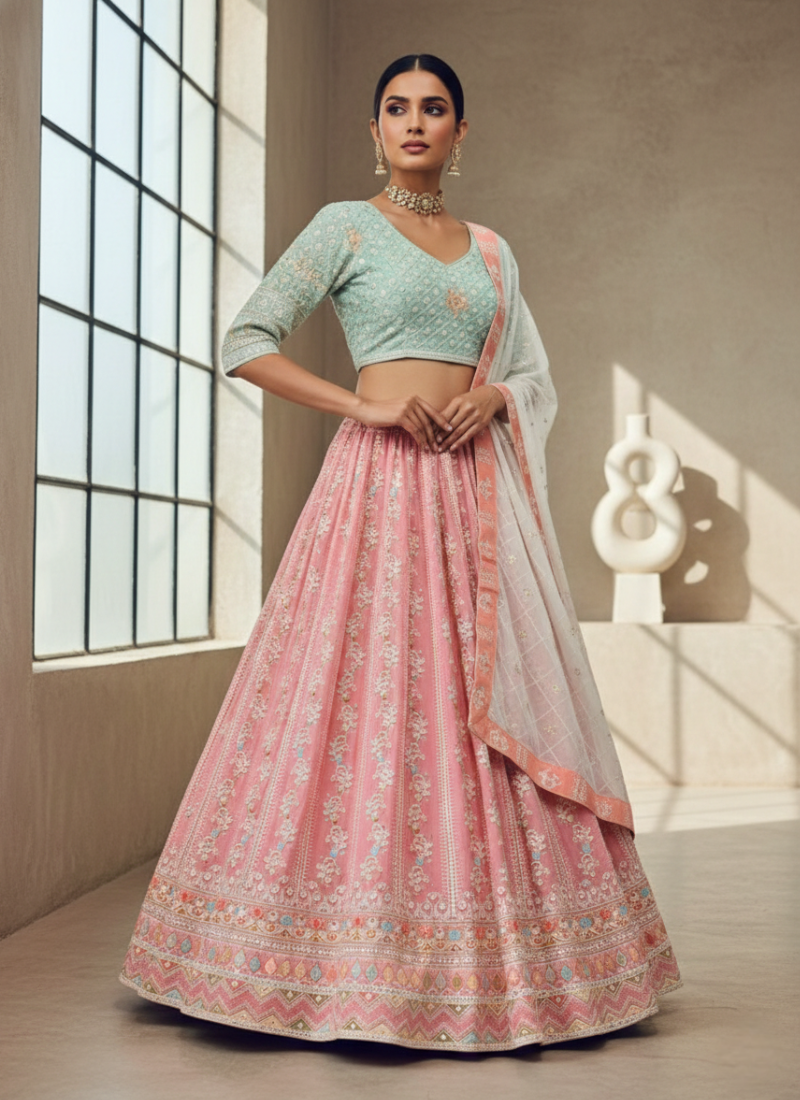 Faux Georgette Lehenga Choli with Sequin Dupatta