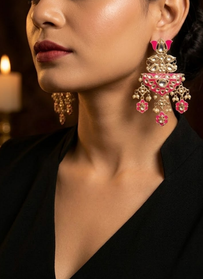 Dharini Kundan Chandbali Earrings - View 4