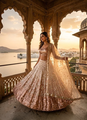 Designer Butterfly Net Lehenga – Dual Sequins Work with Blouse & Dupatta 3
