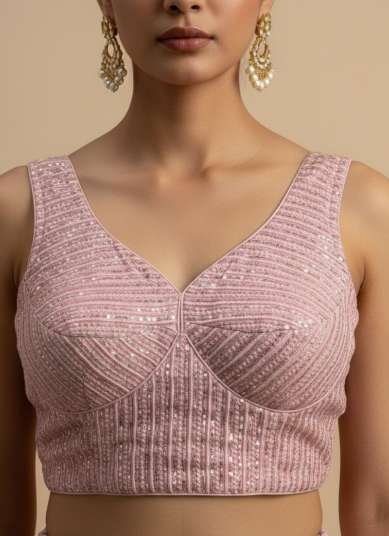 Glam Heavy Embroidery Deep Neck Party Blouse