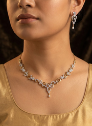 Silver & Gold Necklace Set with Earrings and Diamond Cut Stones 3