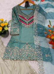 Viscose Satin Silk Kurta Set with Dupatta – Embroidery & Lace 4
