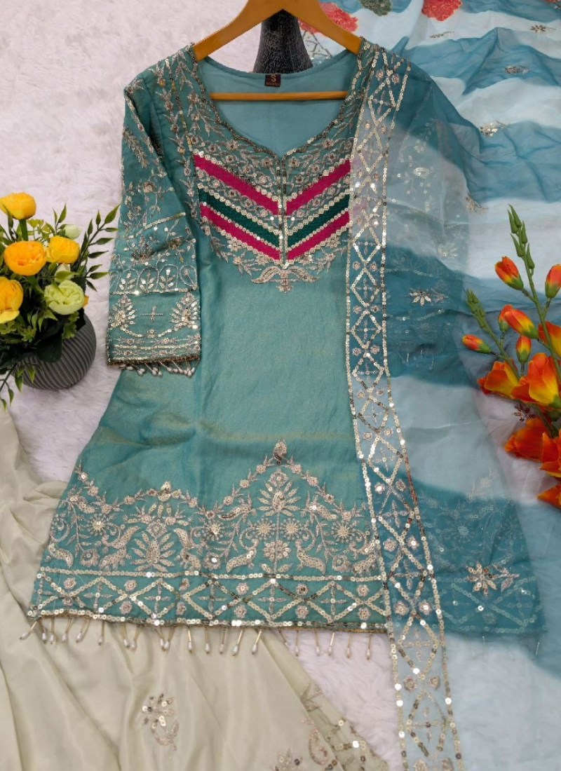 Viscose Satin Silk Kurta Set with Dupatta – Embroidery & Lace