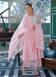 Flex Butti Cotton Anarkali Dress with Embroidery & Kota Dupatta 6