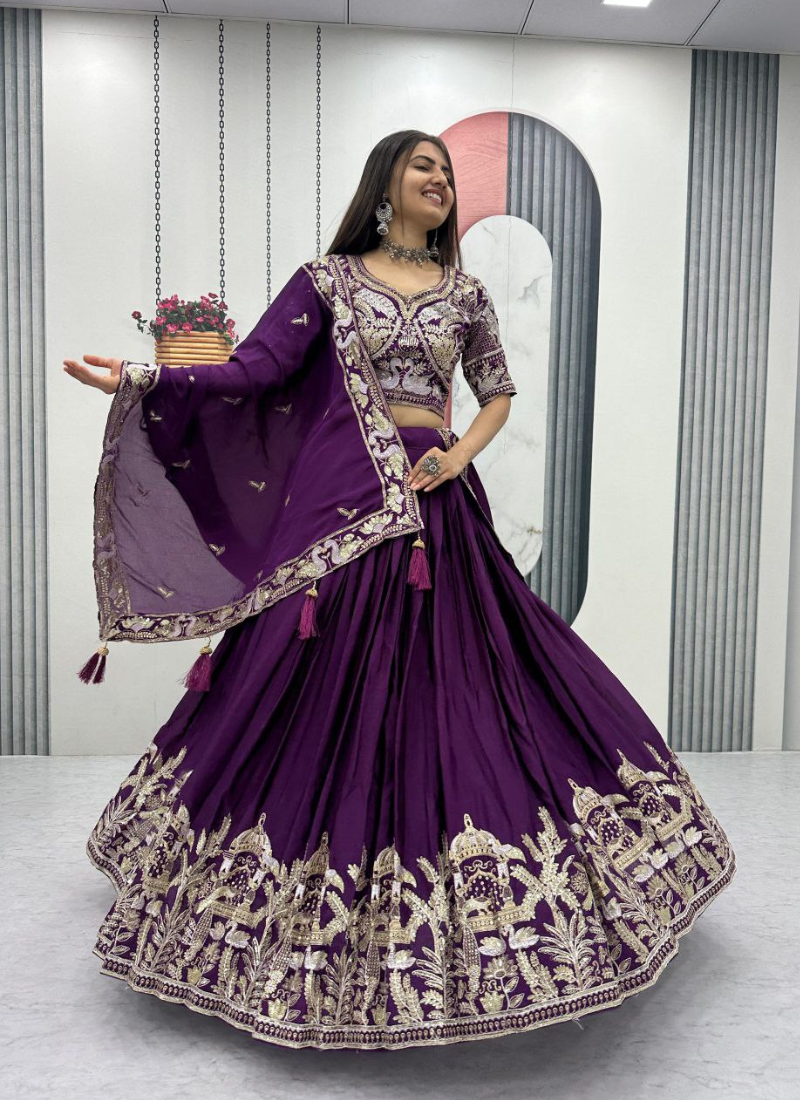 Chinon Embroidered Lehenga Choli with Dupatta