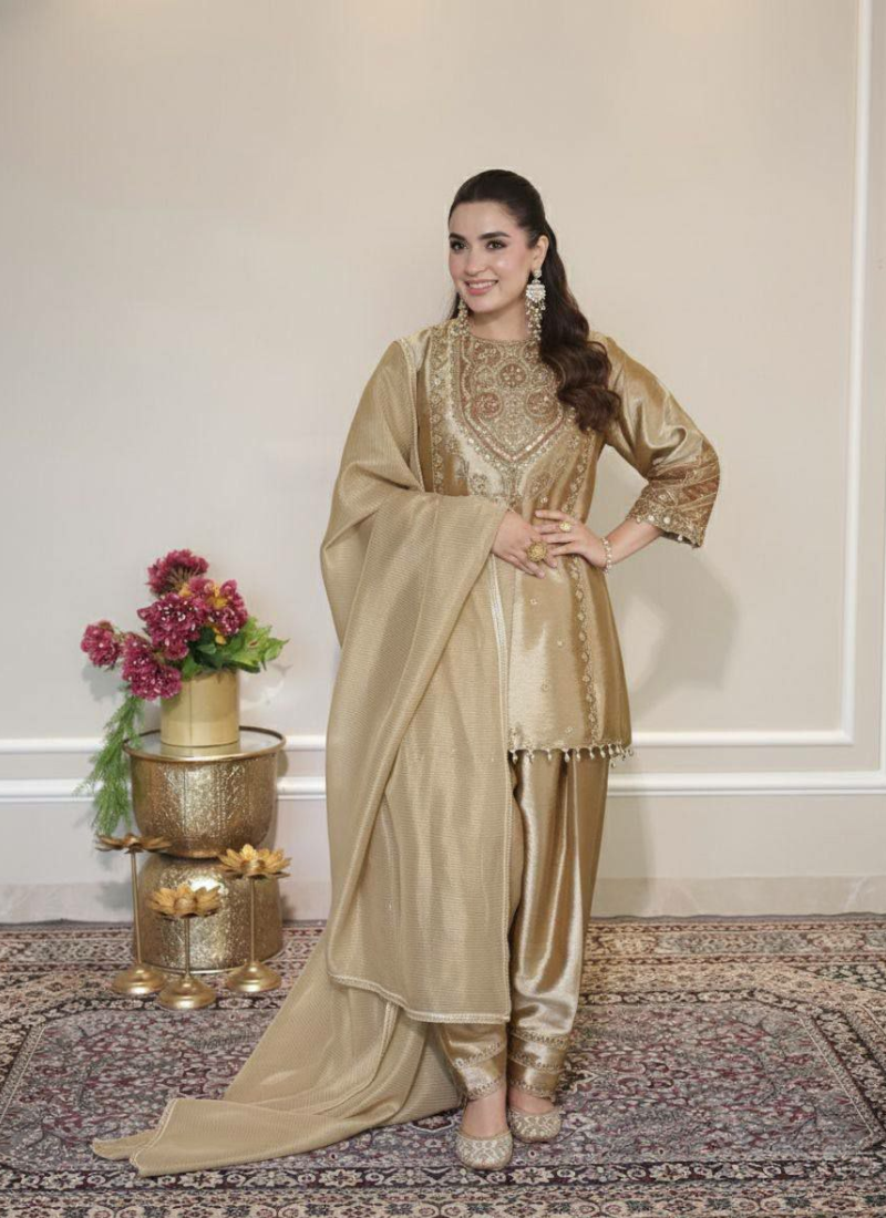 Fendy Gharara Suit with Sequins Embroidery + Dupatta