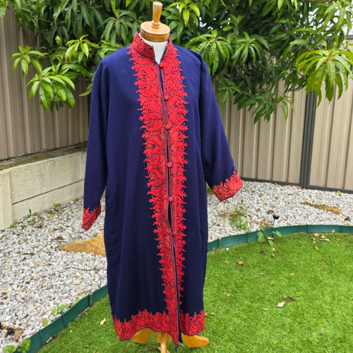 Navy Blue Kashmiri Long Coat for Women