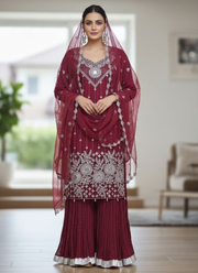 Maroon Pakistani Salwar Suit – Organza with Silver Embroidery 2