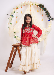 Children Girls Navratri Kora Cotton Lehenga Top Set 3