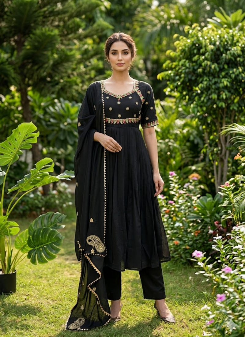 Vichitra Silk Gown Set with Dupatta – Thread & Sequence Work, engagement dresses Australia