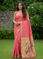 Cotton Paithani Saree – Zari Buttis & Pallu with Blouse 3