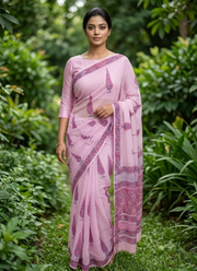 Vegetable Dye Double Diamond Chiffon Saree – With Blouse Piece 3