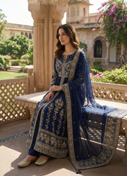 Faux Georgette Anarkali Gown with Thread & Sequins Embroidery + Dupatta 5