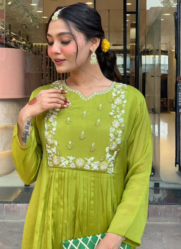 Lemon Yellow Chinon Kurta Set with Dupatta