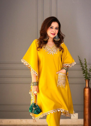 Devsena Satin Kaftan Set with Mirror Work 2