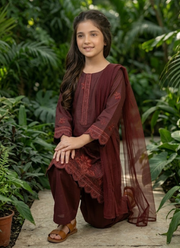 Girl’s 3‑Piece Embroidered Chiffon Midi Shirt Set 3