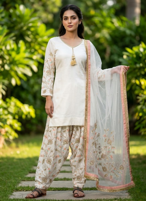 Glass Satin Palazzo Set with Organza Dupatta