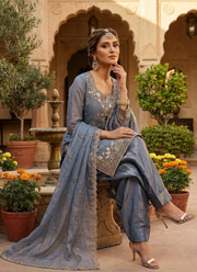 Fendy Silk Suit Set – Embroidery & Sequins with Palazzo & Dupatta 4
