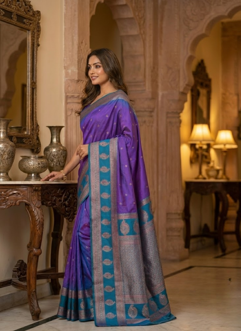 Semi Ikkat Kanchi Saree – Elegant Weave