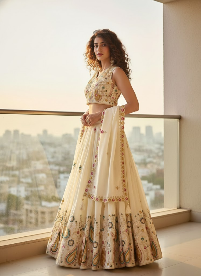Pure Vichitra Heavy Embroidered Lehenga Choli
