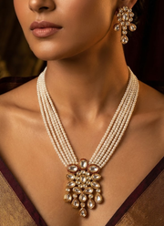 Kundan Necklace Set with Earrings – Pearl Finish 3