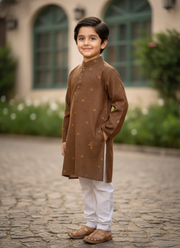 Kids Linen Kurta with White Cotton Pyjama 3