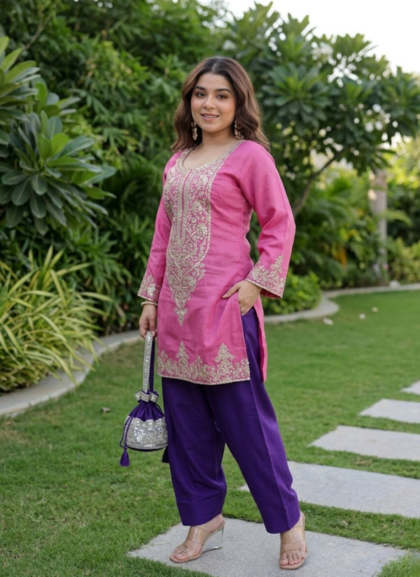 Viscose Embroidered Set with Batwa Bag