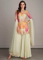 Chinon Silk Embroidered Palazzo Suit with Net Dupatta 7
