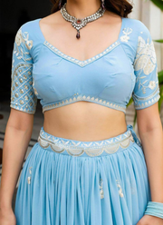 Faux Georgette Lehenga Choli with Multi Sequins Embroidery + Lace Dupatta 5