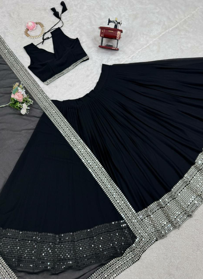 Faux Georgette Cocktail Lehenga Choli with Thread & Sequins Embroidery + Lace Dupatta
