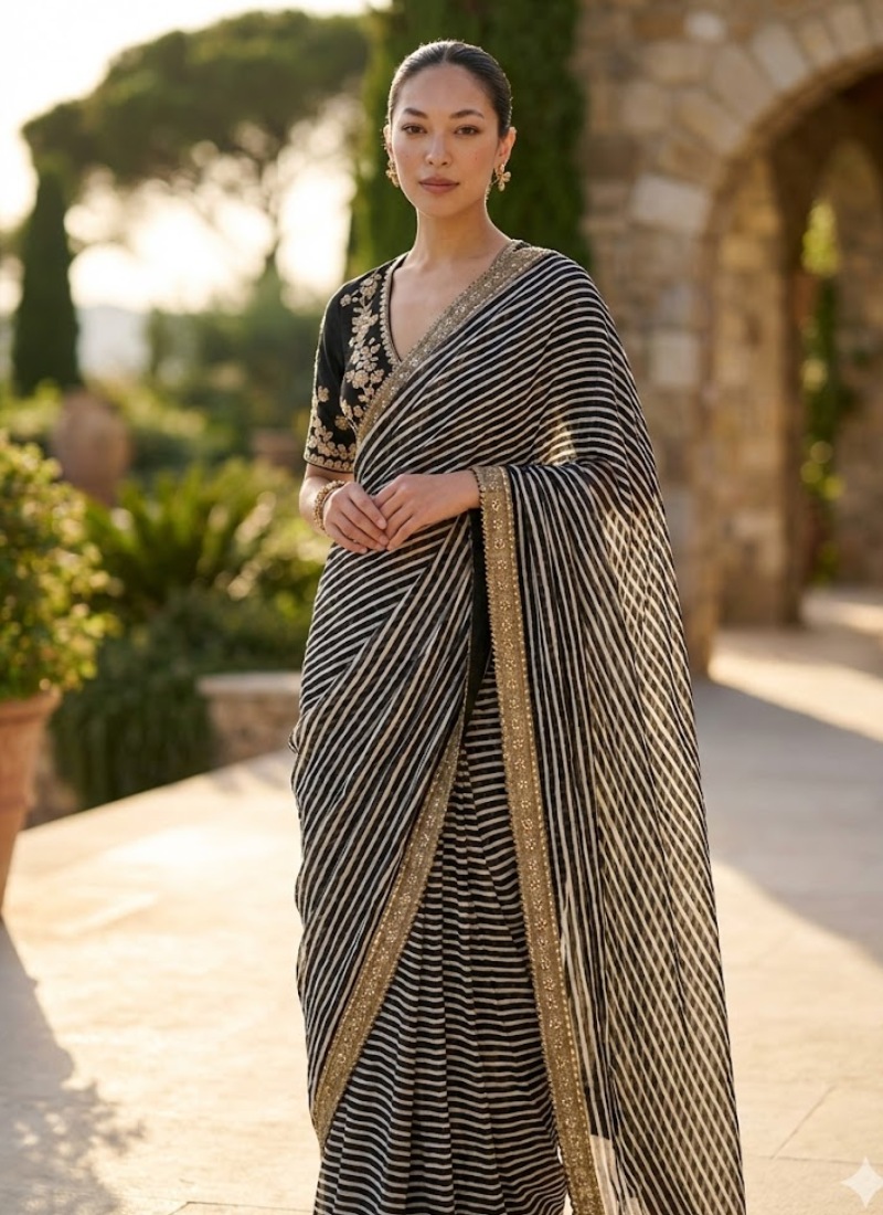 Soft Georgette Leriya Saree with Sequins Embroidery