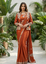 Party Jacket Saree – Heavy Crepe Satin with Embroidery Work 4