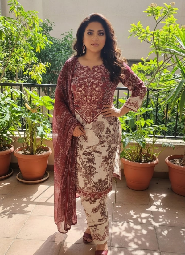 Lawn Cotton Salwar Kameez with Chiffon Dupatta