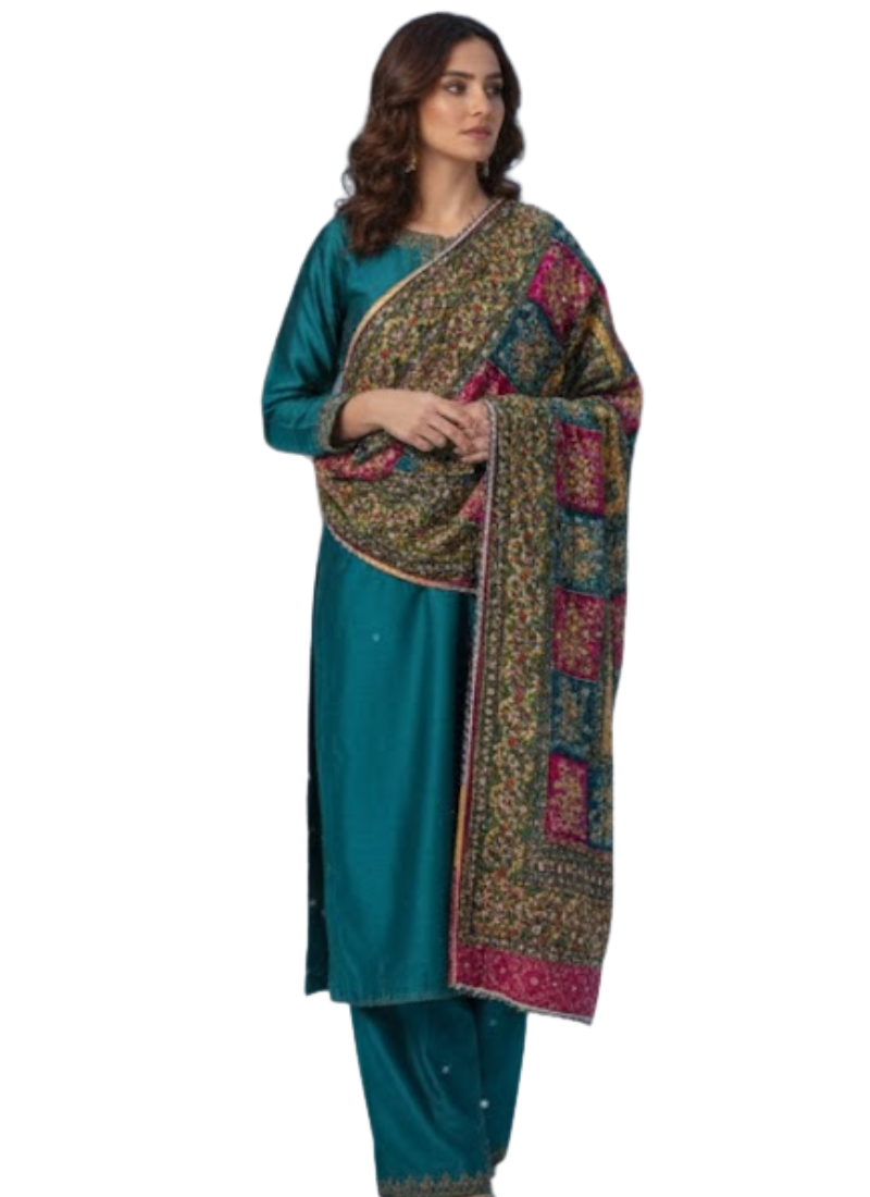 Velvet Winter Shawl with Mirror & Sequence Work – Ladies Shawl