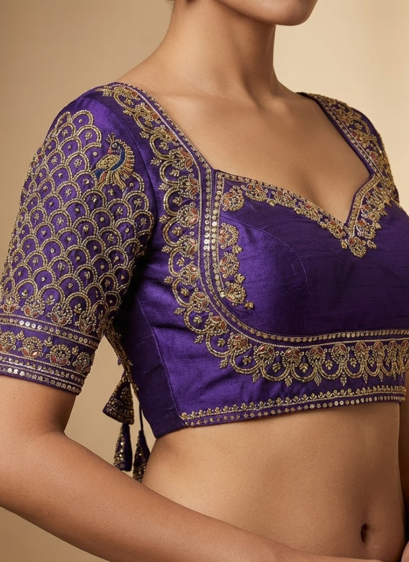 Italian Silk Women’s Blouse with Sequins & Handwork Partywear Design