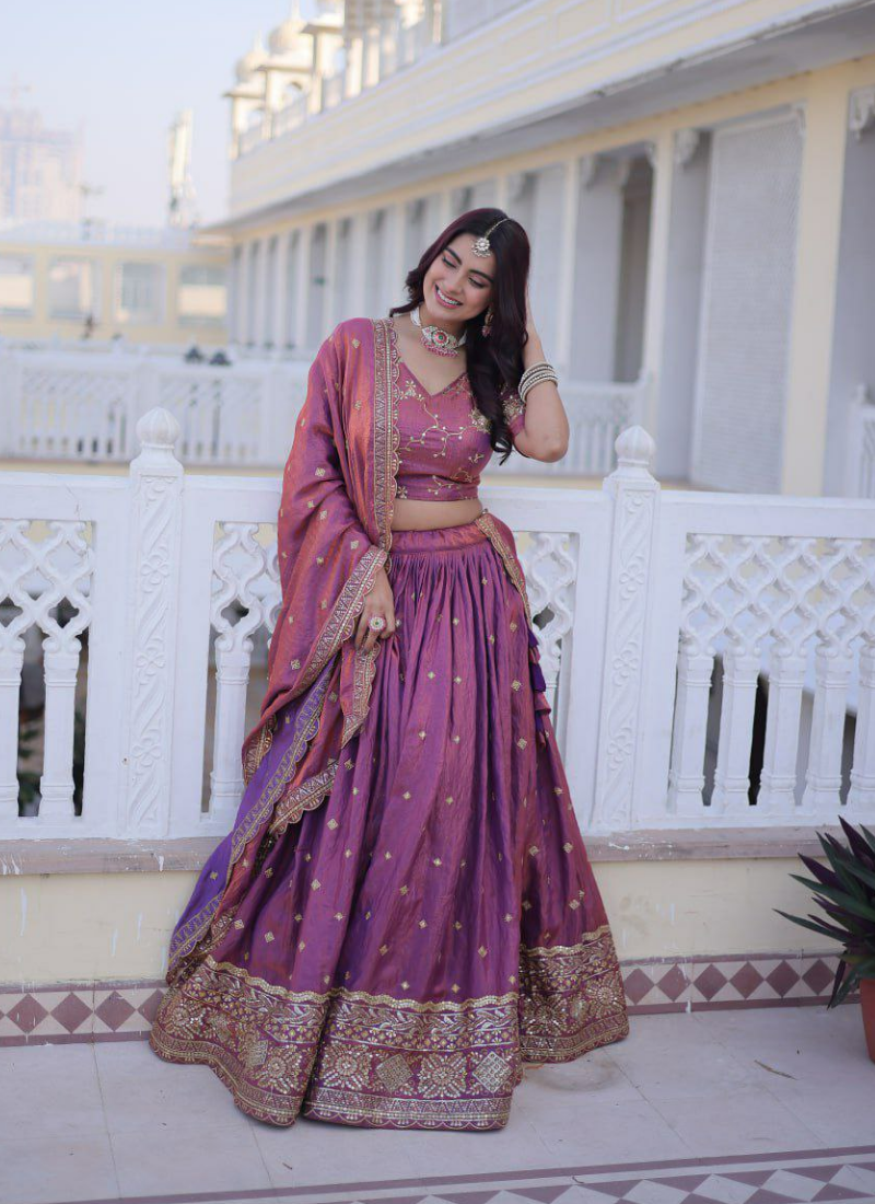 YSL Silk Lehenga Choli with Zari &amp; Sequin Work