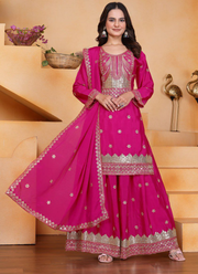 Sharara Suit in Chinon with Sequins Embroidery Work + Dupatta 3