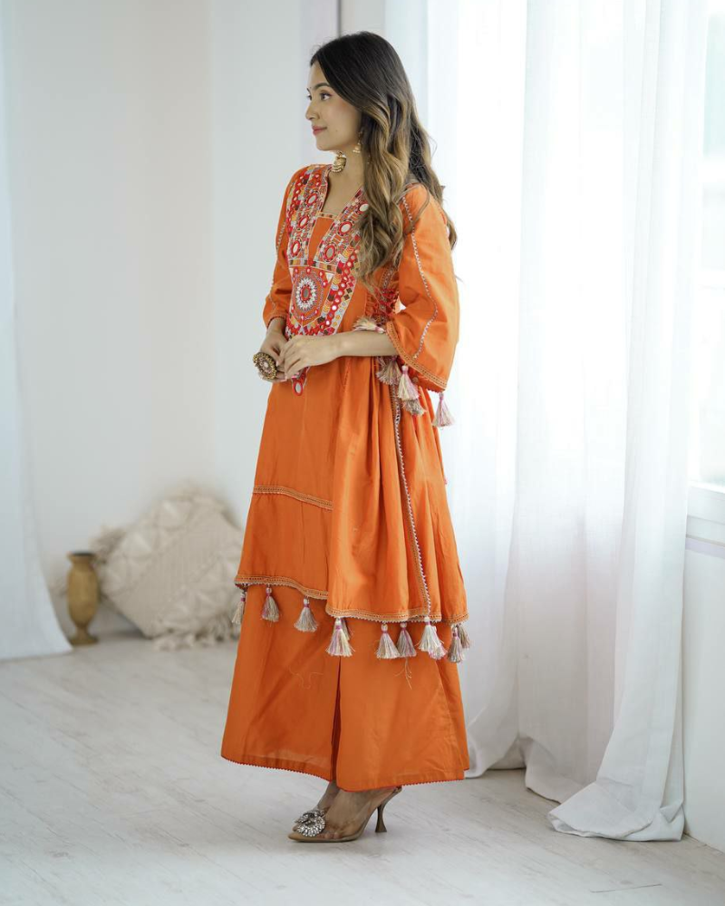 Designer Khadi Cotton Co-ord Set – Embroidery & Mirror Work