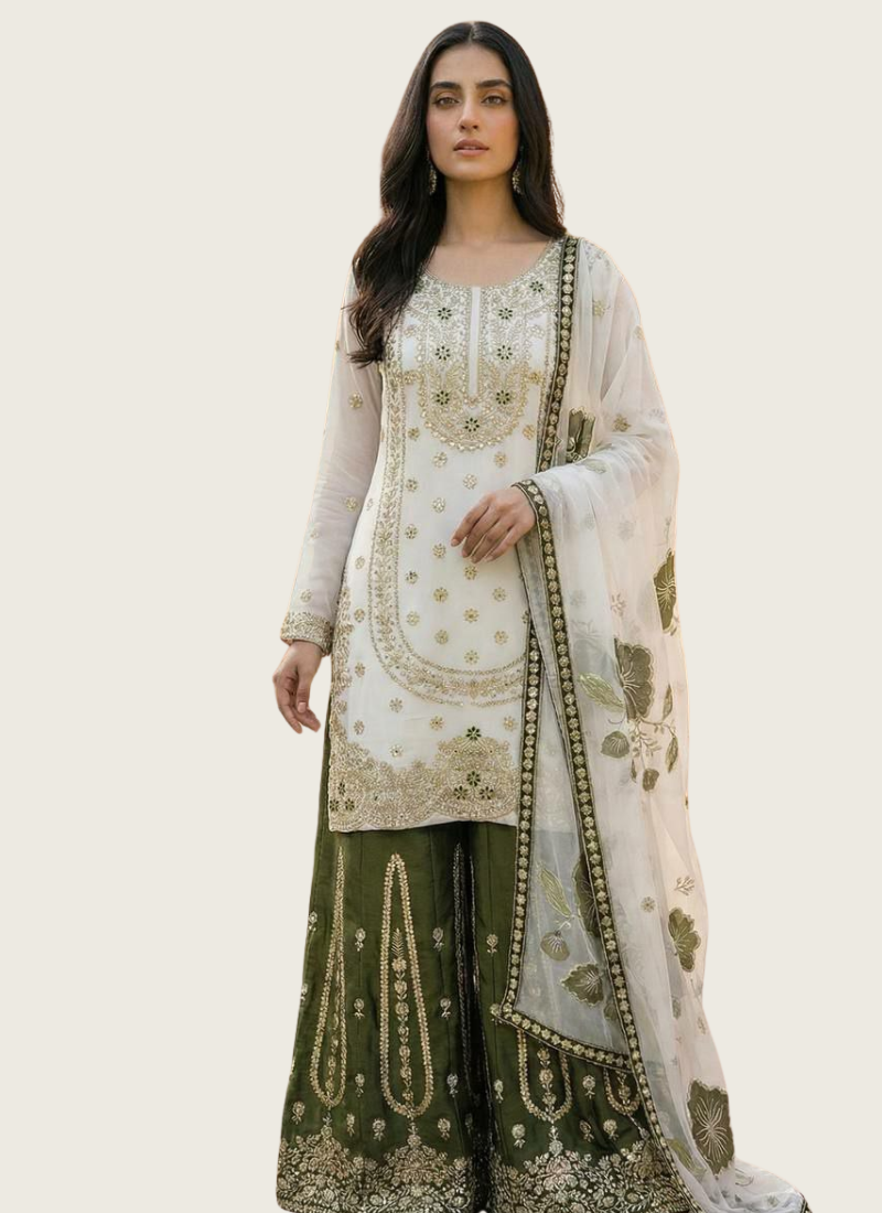 Sharara Suit in GMY Silk with Heavy Embroidery, Sequins Work & Organza Dupatta Gleemiumfashion