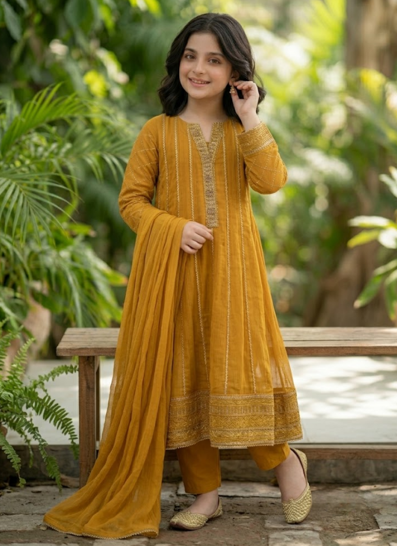 Girl’s Chiffon Frock Set – Embroidery & Stitch Work