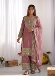 Women’s Fendy Silk Embroidered Sharara Kurta Dupatta Set 5