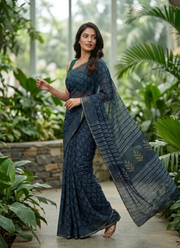 Vegetable Dye Double Diamond Chiffon Saree, Traditional Indian Designer Saree Australia 3