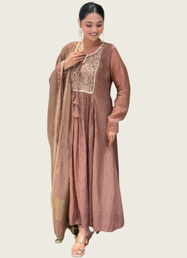 Mul Chanderi Anarkali Suit with Banarasi Dupatta & Bracelet (4‑Piece Set) Australia